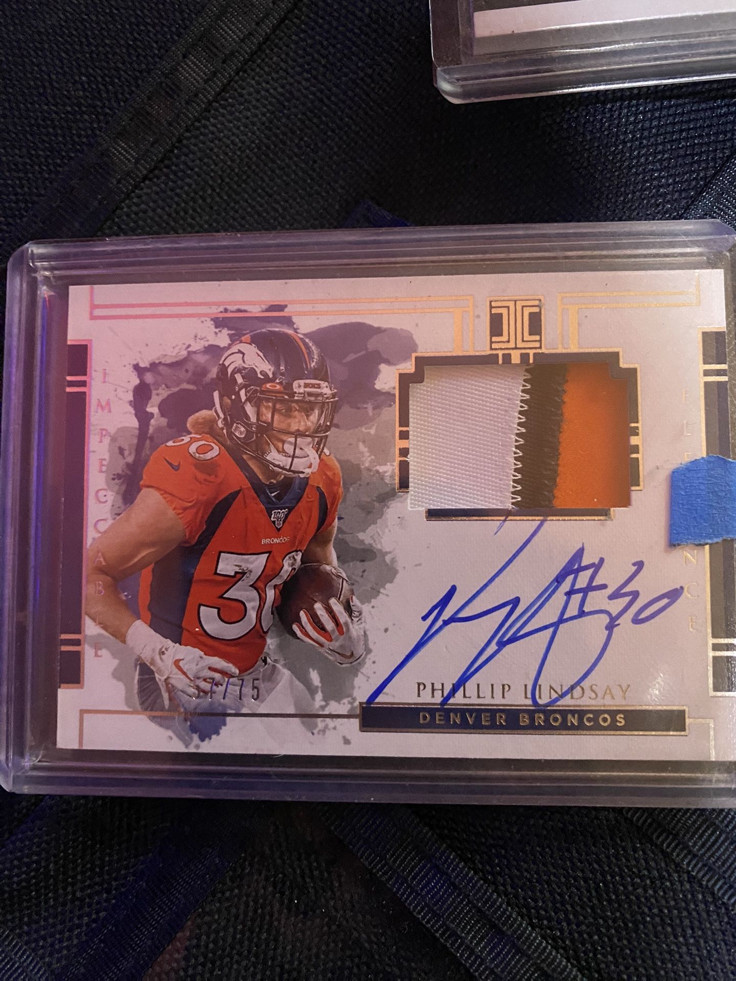 Philip Lindsey on Card, auto Denver Broncos impeccable 57/75