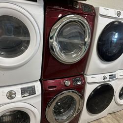 Samsung maroon washer and dryer set electric with warranty