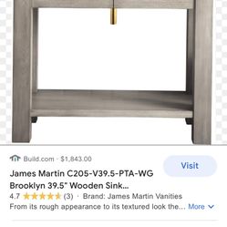 James Martin Vanity C205-V39.5-PTA Brooklyn 39 3/8" Wooden Sink Console in Platinum Ash