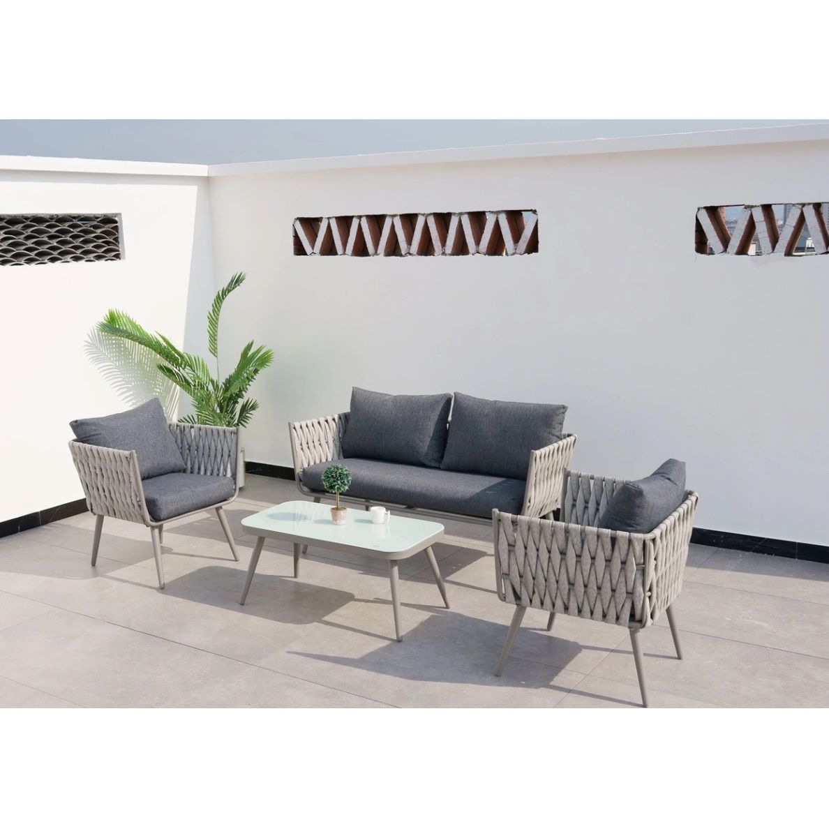 Patio Sofa Set 4 Piece Rattan Sofa Seating Group with Cushions