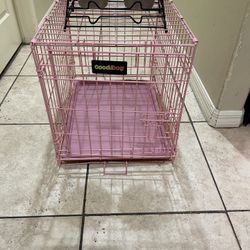 Pink Cage And Dog  Bowls