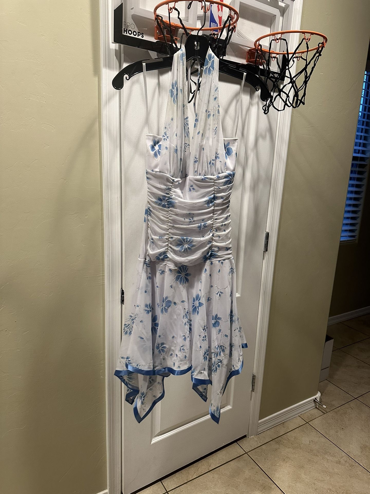 Blue And White Flower Prom Dress
