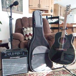 Electric Acoustic Guitar With Amp Microphone Stands Accessories Guitar Case