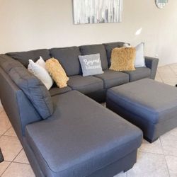 Charcoal Grey Sectional Couch With Matching Ottoman From Ashley Furniture 