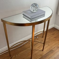 Metal Gold Half Moon Console Table Entryway Accent Decor Mirrored Surface 
