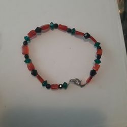 Bracelet Handmade Orange Black Green 