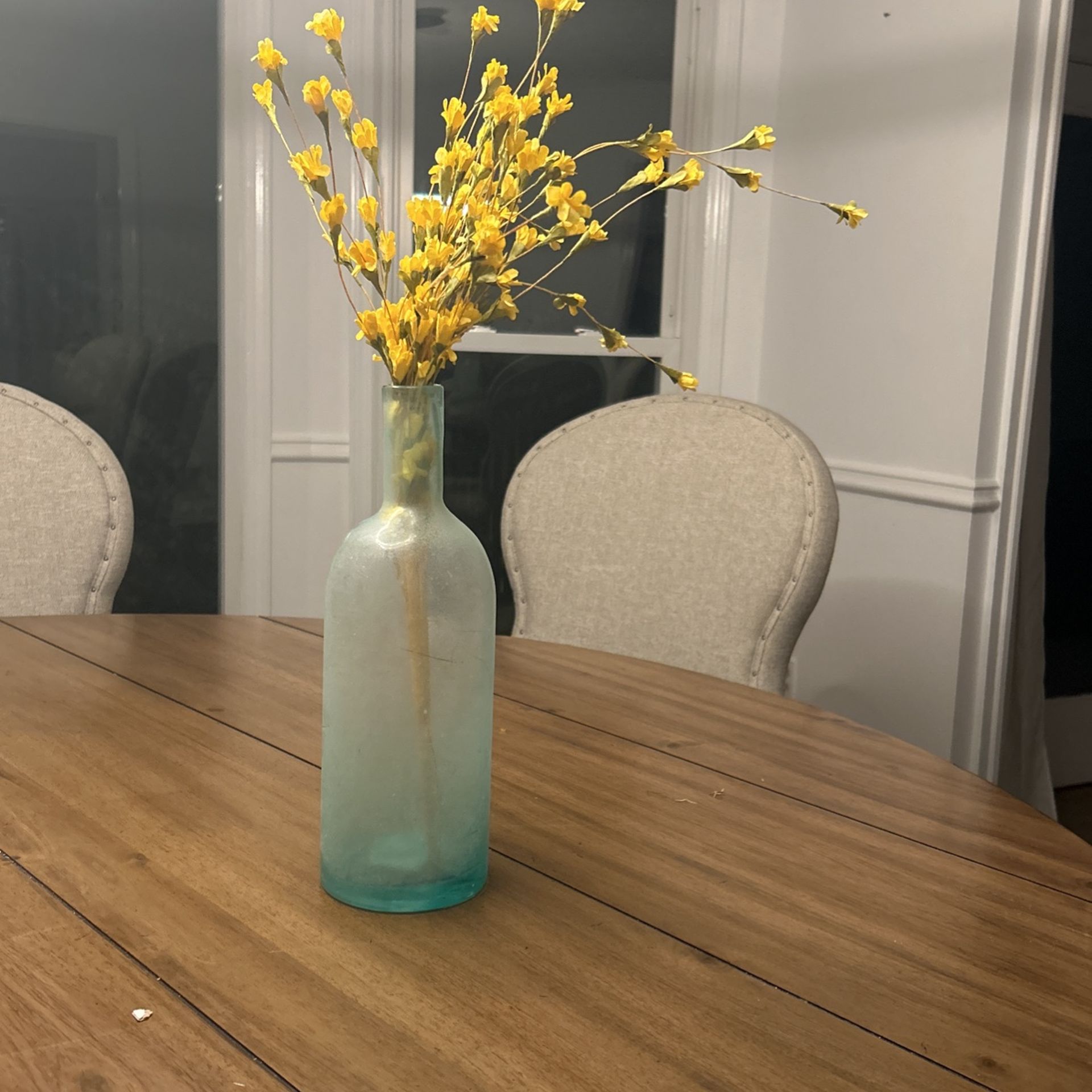 Glass Vase With Faux Flowers