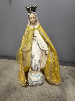 Virgin Mary Religious Statue with Crown and Cape