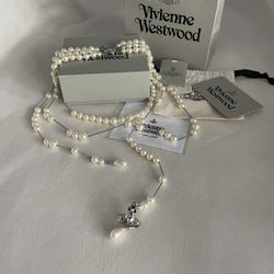 Vivienne Westwood Irregular Three Row Pearl Bas Relief Choker in Silver