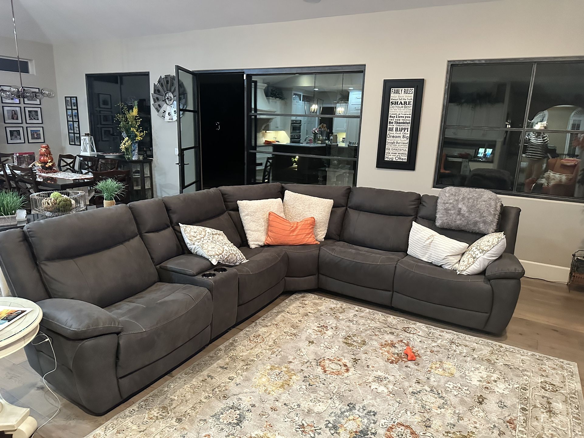 Almost New Grey Sectional With Recliners