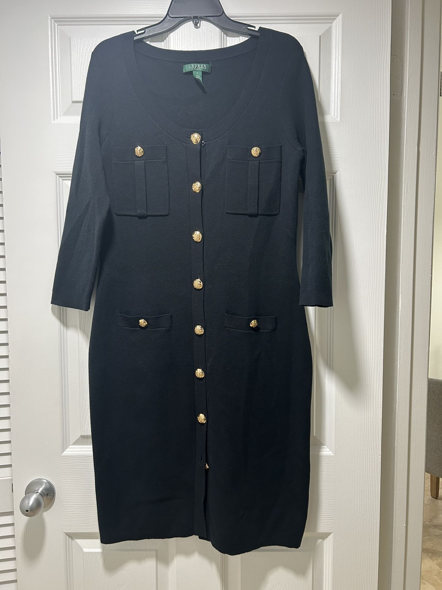 RL black winter dress with gold buttons, sizeL