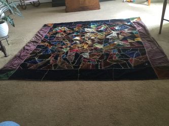 ANTIQUE VELVET PATCHWORK QUILT-$215