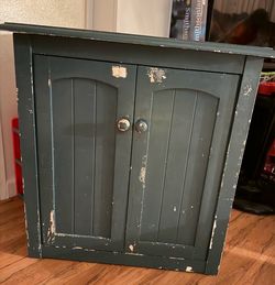 Turquoise blue shabby chic small wood cabinet
