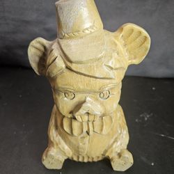 Handmade Wooden Bear Figurine with Hat and Bow, Animal Class Bear, Wood Material