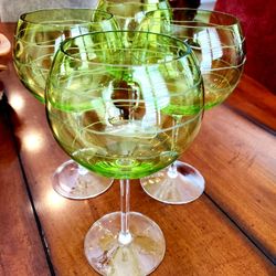 Apple Green Crystal Wine Glasses X 4 *Please Read Entire Description*