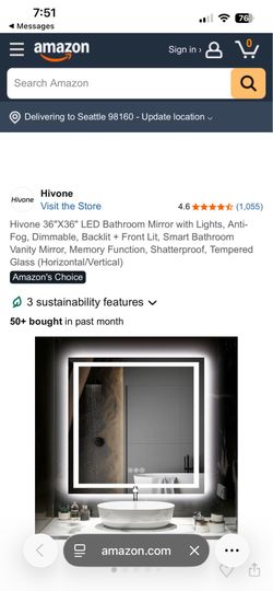 Hivone 36X36 LED bathroom mirror