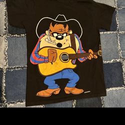 Vintage Taz Warner Bros Changes T-Shirt Size M Black Double Sided 90s Cowboy