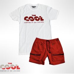 White Cool T-shirt $28, Jogger Shorts $45