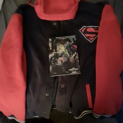 Superman Jacket With Superman V. Batman Comic (24 Inch Long Sleeve) (27 Inch Long from Shoulder To Waist) (22 Inches Wide Shoulder to Shoulder)