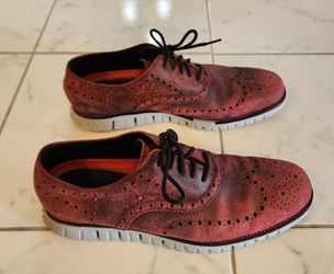 Cole Haan ZERØGRAND wingtip oxford shoes featuring a distinctive red or zinfandel suede upper. Size 11.5 Men's