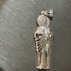 Silver 925 Rhodium Plated San Judas Pendant