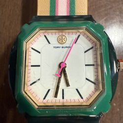 Tory Burch Watch TBW5105 – Green Striped Band, Designer Watch with Box