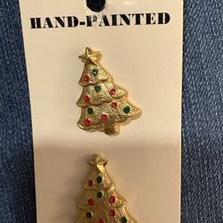 Vintage hand-painted Christmas tree buttons made by JHB International
