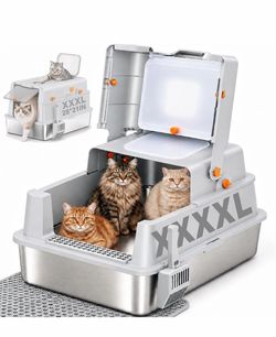 XXXL Stainless Steel Litter Box with Lid for Big Cats