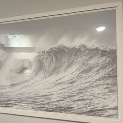 Large Framed Black & White Ocean Wave Wall Art – High-End Coastal Decor