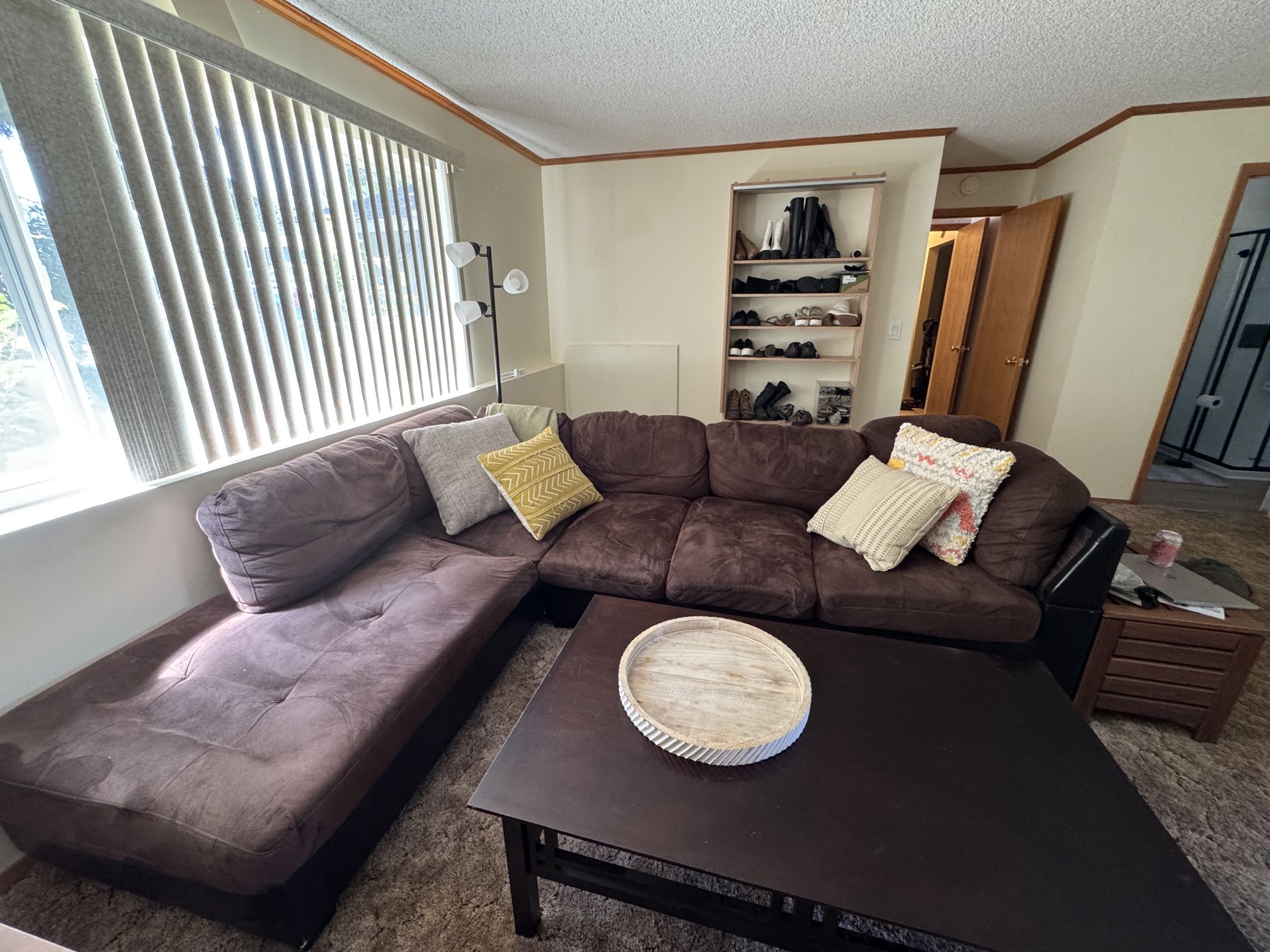 Sectional Couch With Storage Ottoman - Brown