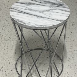 West Elm Marble Top Metal Accent Side End Table 16” Dia. x 21” Height
