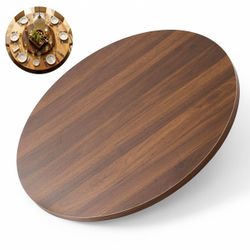 24" Black Walnut Wood Lazy Susan for Table Top, Large Turntable Rotating Serving Tray for Counter