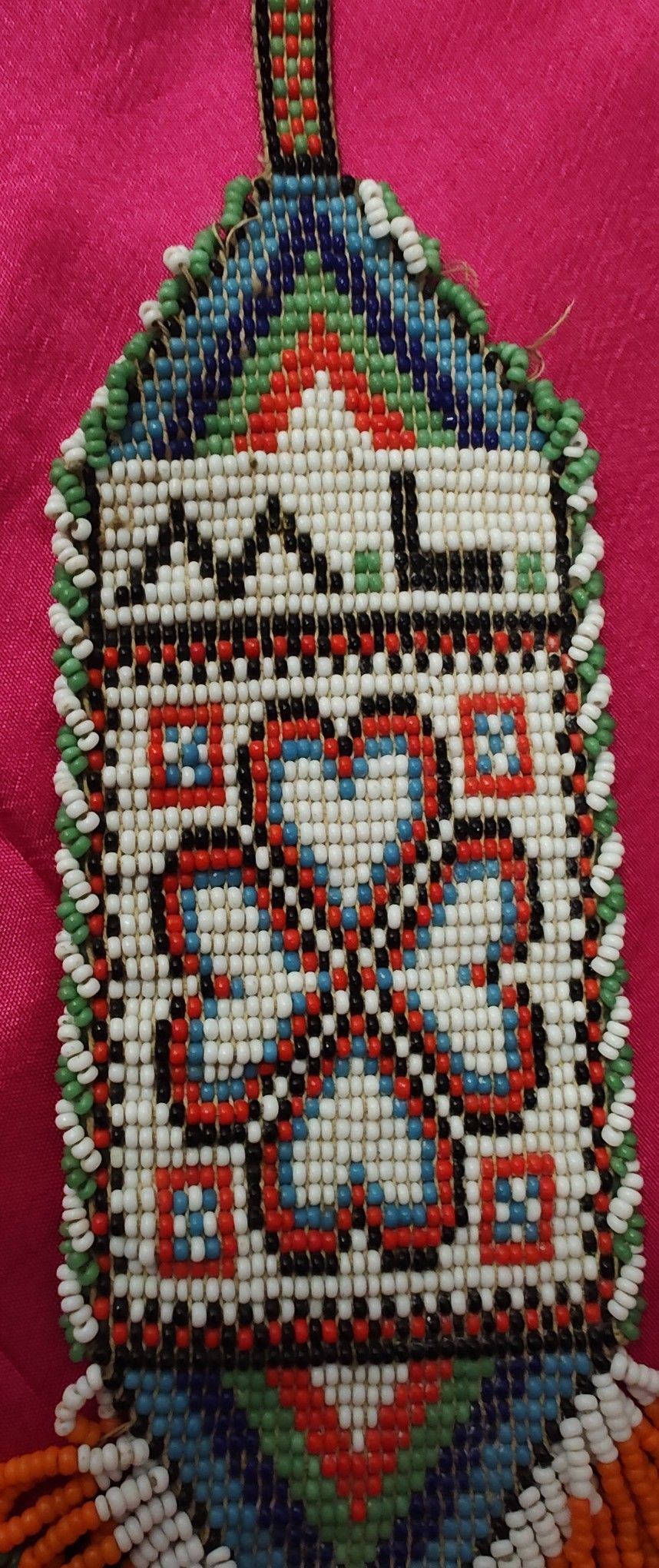 Antique Native American Seed Bead Pocket Watch Fob With Initials ML