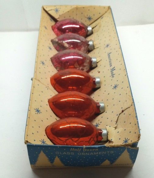 Paragon Vintage 1960's Red 3" Teardrop Christmas Tree Ornaments Original Box