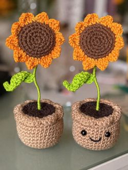 Brand New,  Crocheted Sunflower in a Pot