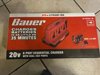 Bauer 20v 6 port sequential charger with dual usb ports new