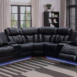 Power Recliner Sectional With Speakers And LED Lights 