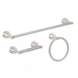 Glacier Bay 3-Piece Bath Set with Towel Bar, TP Holder, Towel Ring in Brushed 