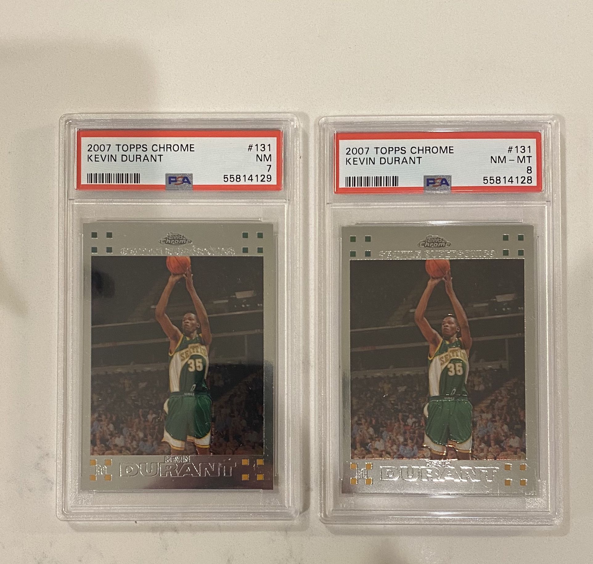 TWO 2007 Topps Chrome #131 Kevin Durant Rookie Card PSA 8 &7 NM-MT Supersonics