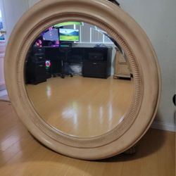 Round solid wood mirror