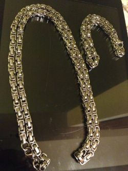 White Gold Plated Byzantine Chain With Bracelet Set