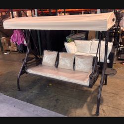 New In Box Blue Or Khaki Outdoor Patio Porch Swing with Adjustable Canopy Cup Holder Thick Cushion