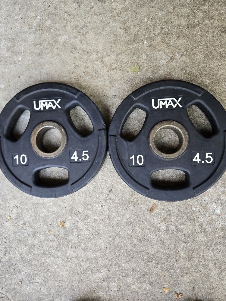 Pair Of 10lb Rubber Coated Olympic Weight Plates--