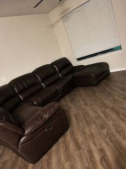 Brown leather sectional
