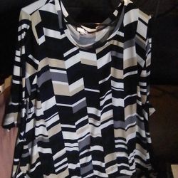 Avenue VIP Knits 3X Top Sleeveless Geometric Black Gold Grey Plus Size 22/24