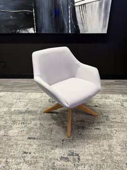 OFS White Lounge Chair with Wood Base