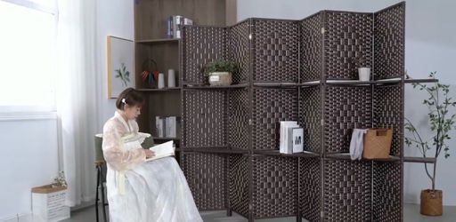 4 Panel Folding Room Divider Privacy Screen with Shelves – Brown
