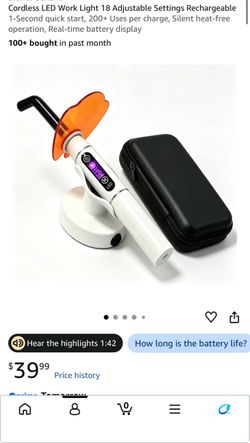 Cordless LED Work Light 18 Adjustable Settings Rechargeable 1-Second quick start