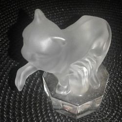 Goebel Frosted Crystal Cat Paperweight on Clear Base