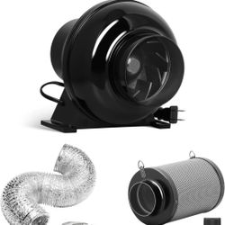 iPower 4 Inch 195 CFM Inline Fan, Air Carbon Filter and 8 Feet Ducting, Circulation Vent Blower Kits for Grow Tent Ventilation, Low Noise